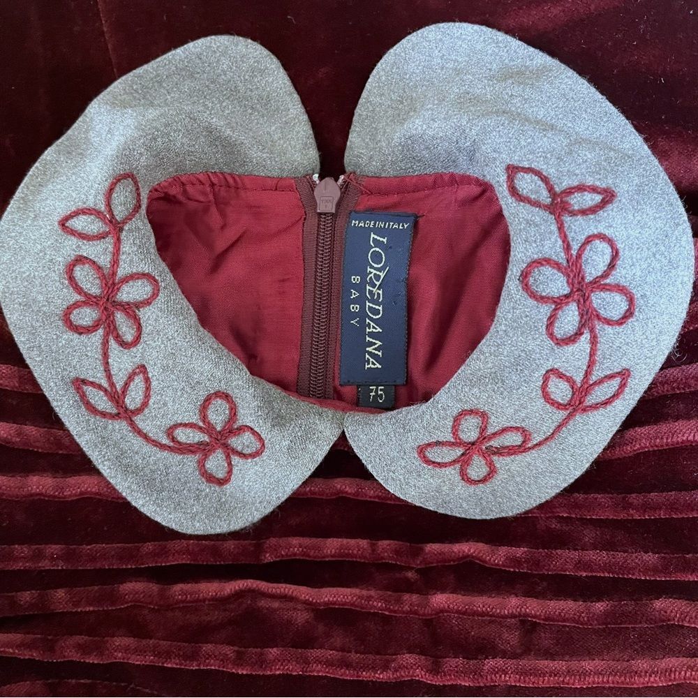 Loredana Baby Velvet Girls Dress Sz 75 US 10 Burgundy Embroidered Collar Holiday - Picture 5 of 12